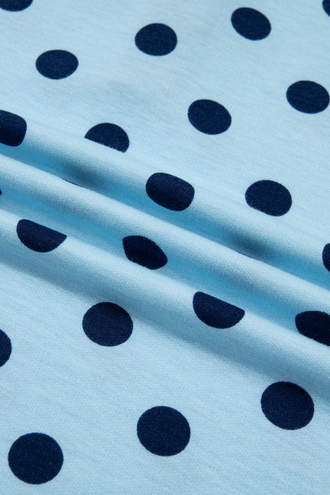 Sky Blue Polka Dot Drop Shoulder Polo Loose Pullover Patch Pocket Casual Shorts Set