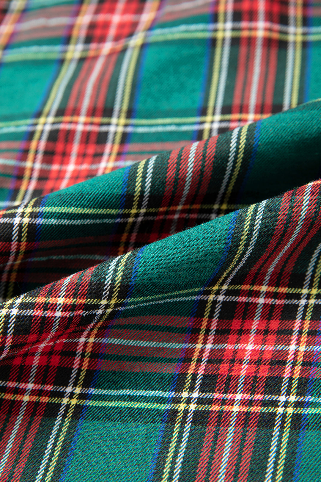 Green Plaid Velvet Trim Pockets Short Shift Dress