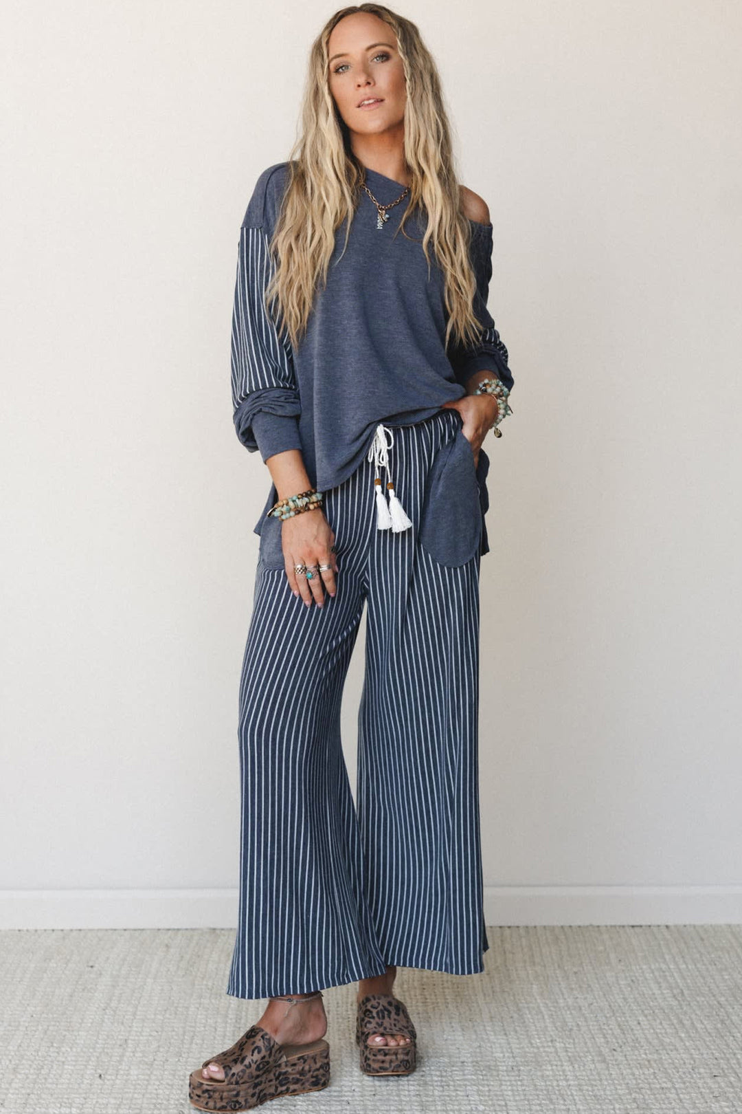 Fushia Raw Seam Patchwork Long Sleeve Top Pocket Casual Pants 2pcs Set