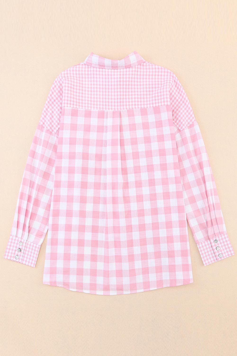 Pink Mix Checked Patchwork Long Sleeve Shirt