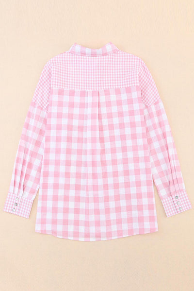 Pink Mix Checked Patchwork Long Sleeve Shirt