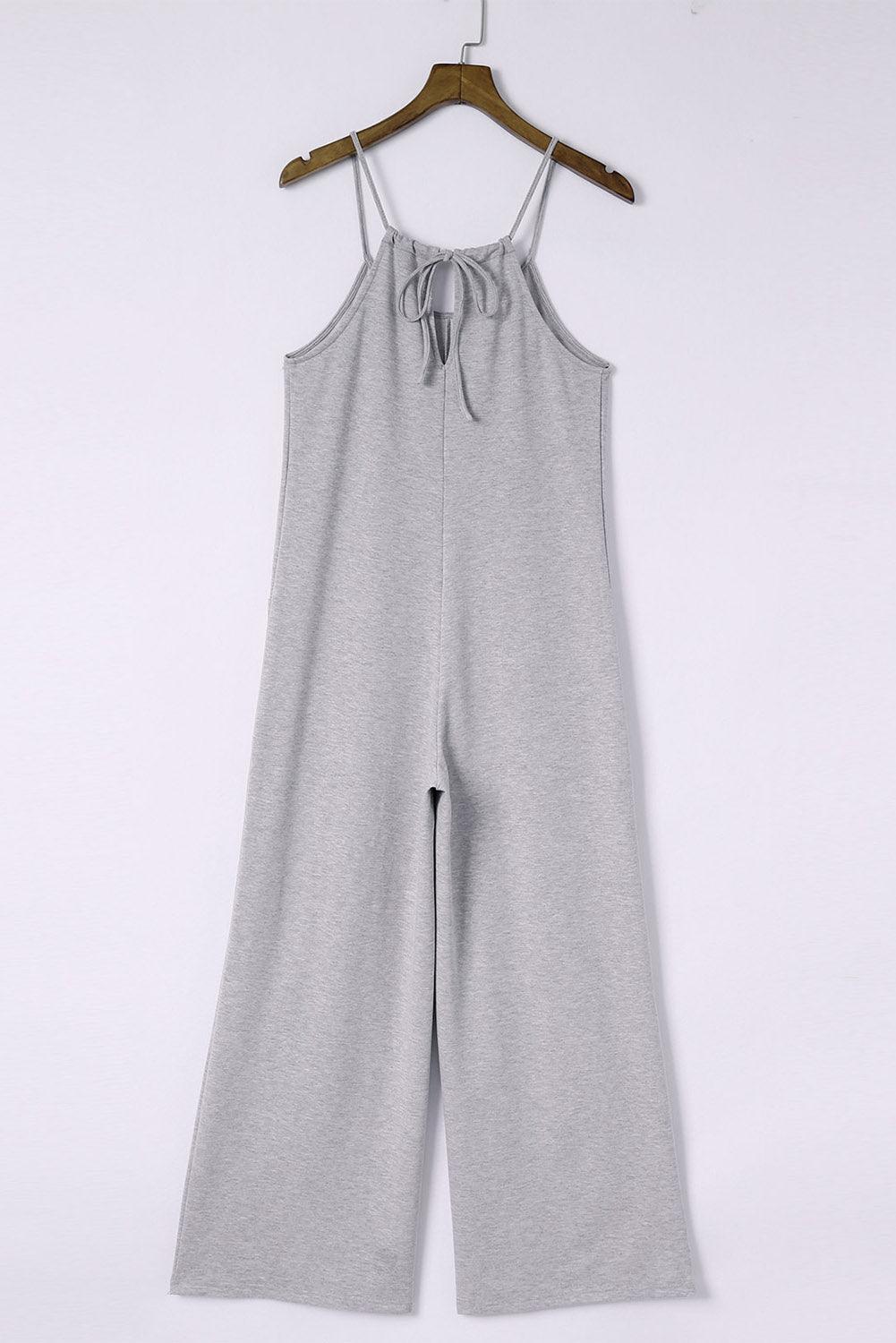 Gray Patch Pockets Spaghetti Strap Wide Leg Jumpsuit