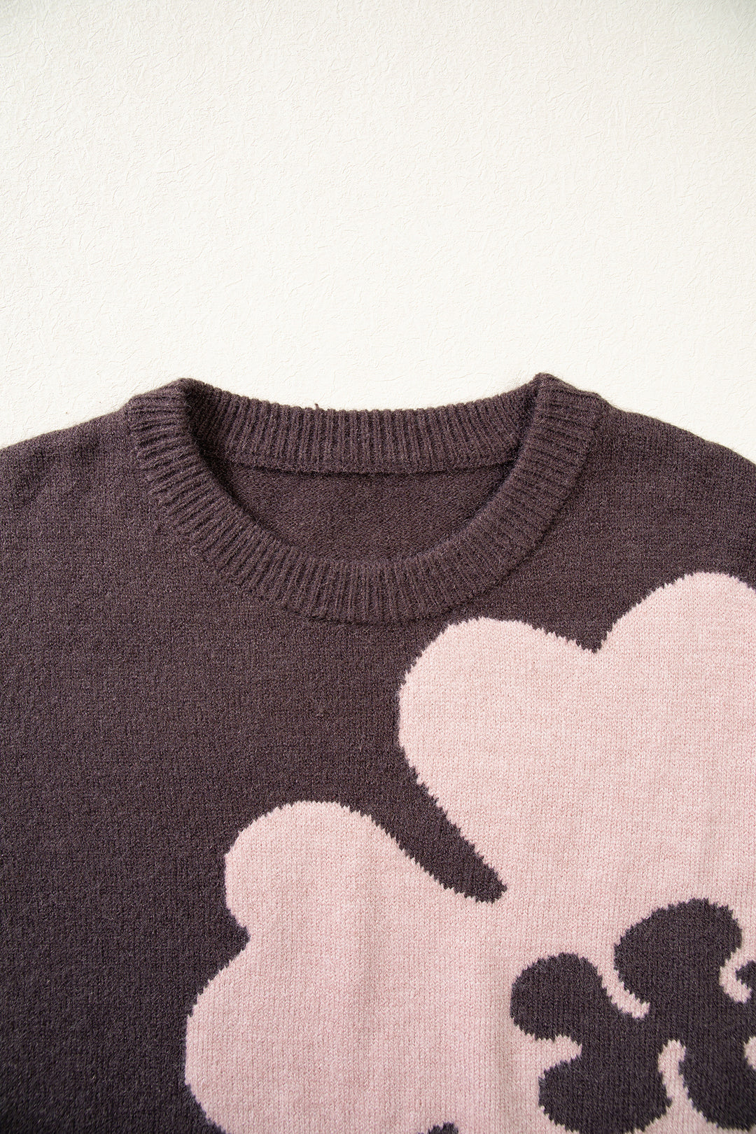 Chicory Coffee Cozy Floral Print Round Neck Dropped Shoulder Casual Sweater