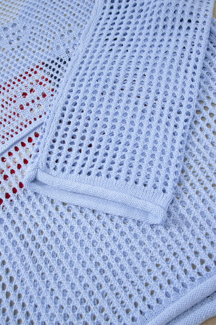 White Hollow Out Crochet Knit American Flag Patched Sweater Hoodie