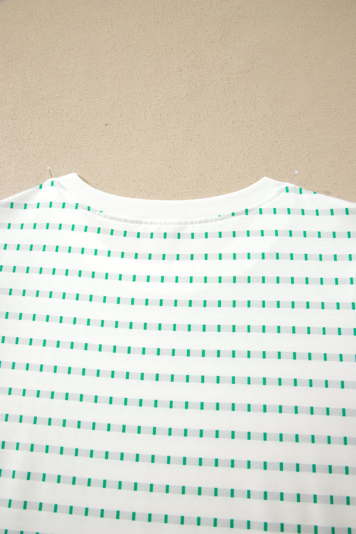 Green Striped Short Puff Sleeve Top