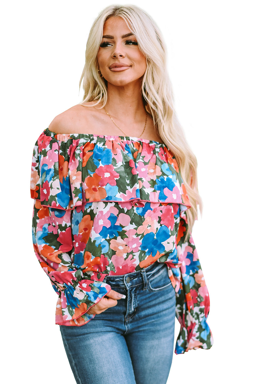 Floral Print Ruffled Off Shoulder Blouse