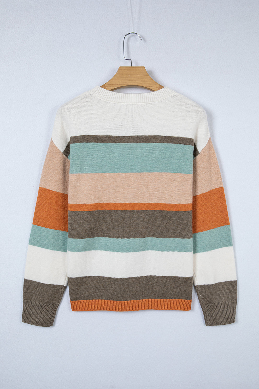 White Striped Color Block Knit Drop Shoulder Sweater