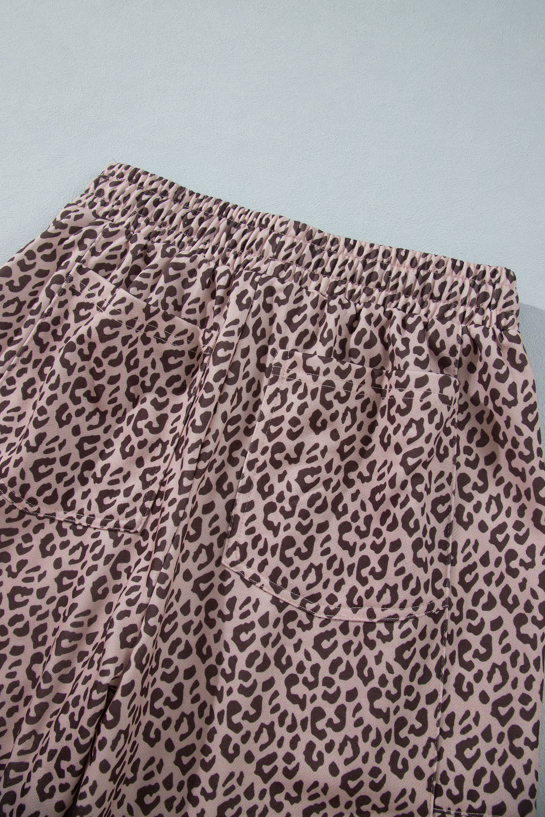 Khaki Leopard Print Elastic Waist Ankle Length Pants