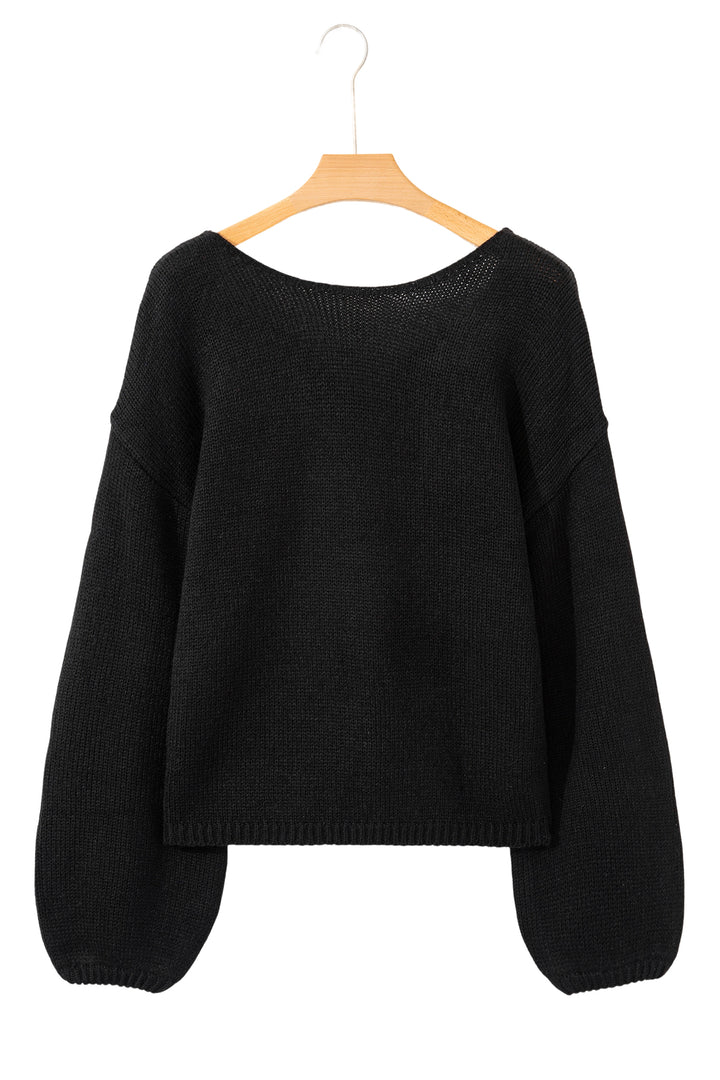 Black Festive Bow Backless Bubble Sleeve Sweater