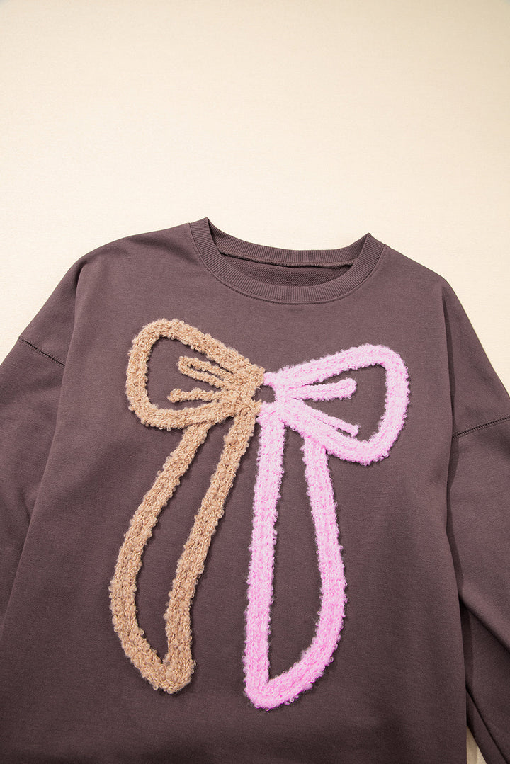 Callie Terry Bow Pattern Drop Shoulder Sweatshirt