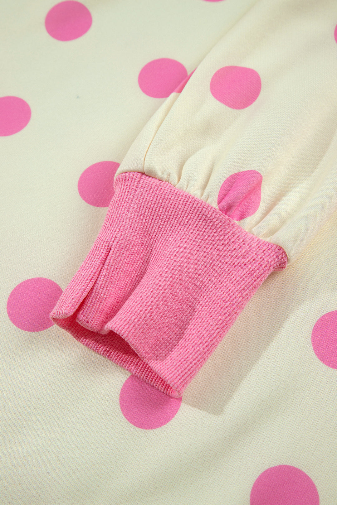 White Polka Dot Contrast Patchwork Round Neck Baggy Sweatshirt