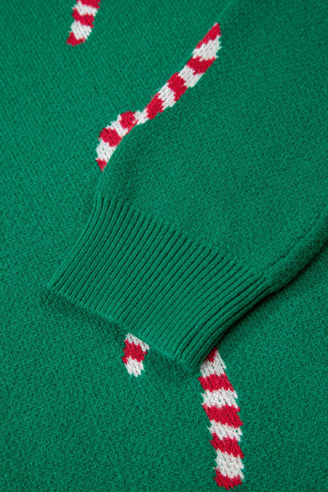 Dark Green Christmas Candy Cane Holiday Drop Shoulder Sweater