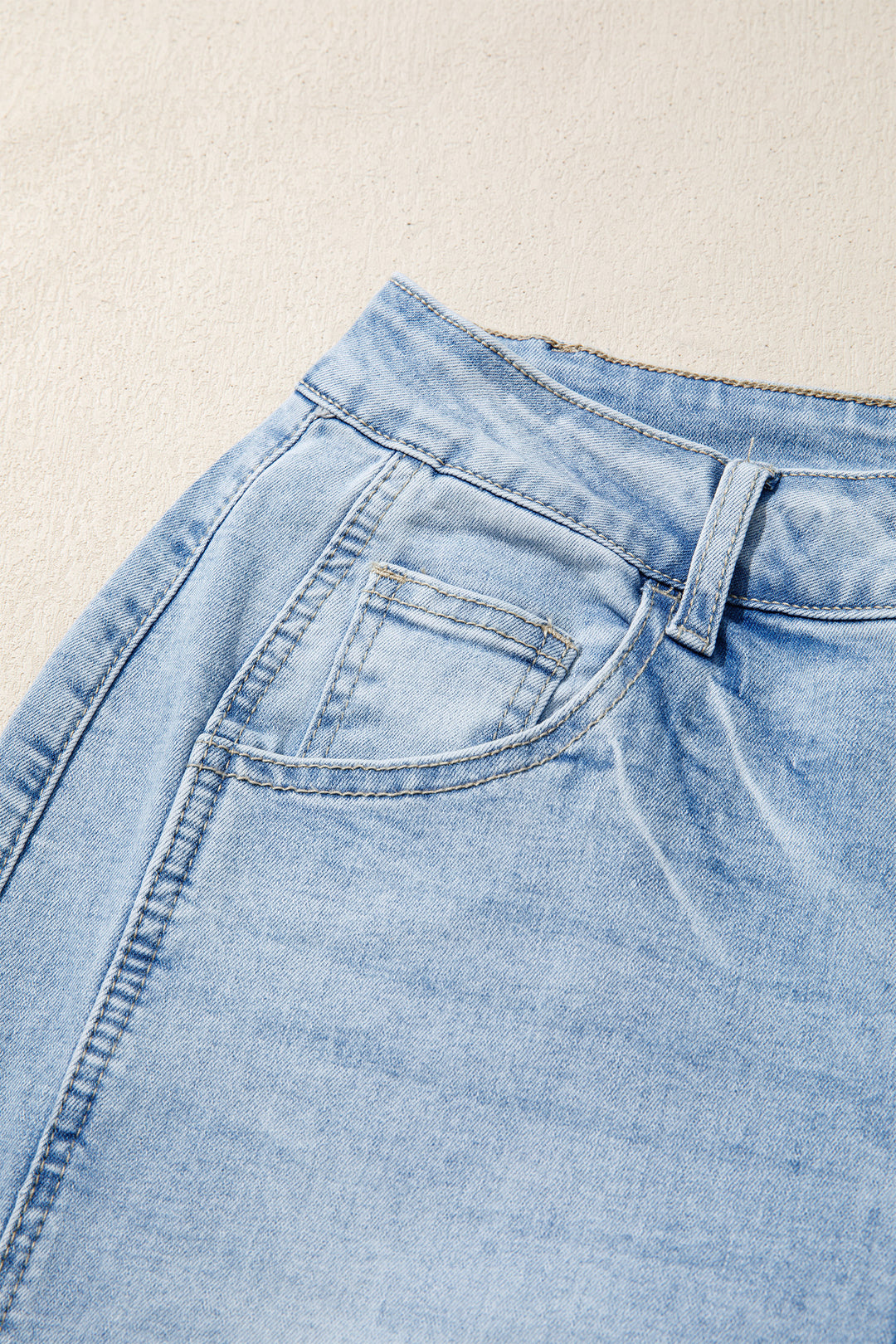 Sail Blue Raw Hem Turnup Loose Ankle-length Jeans