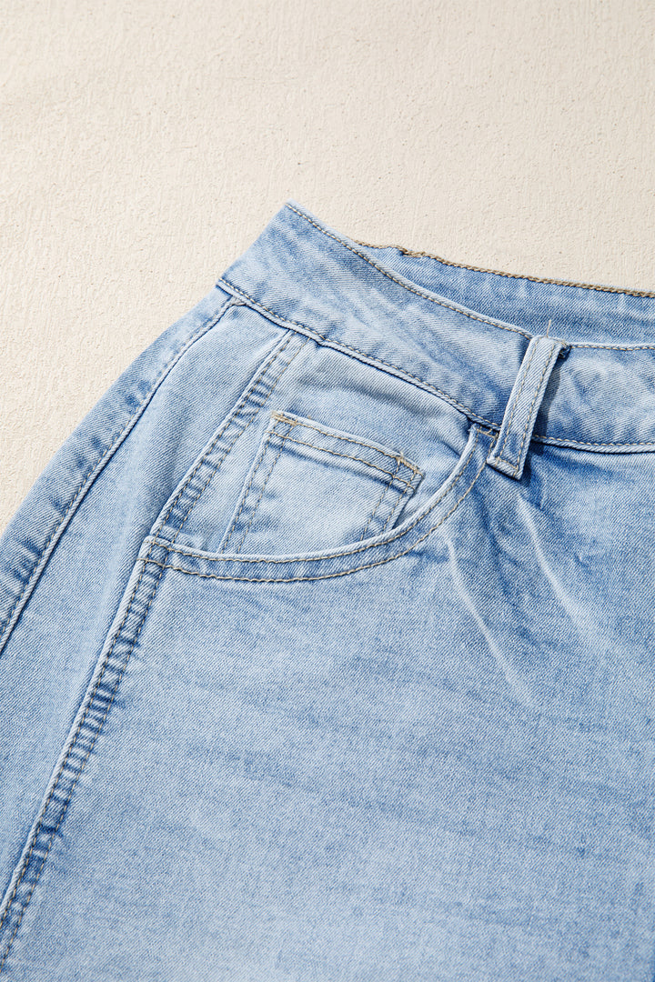 Sail Blue Raw Hem Turnup Loose Ankle-length Jeans