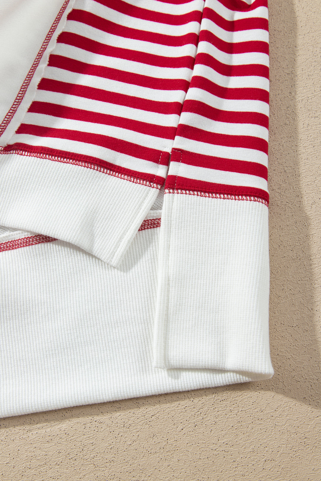 White Striped Contrast Christmas Tree Patchwork Puff Sleeve Top