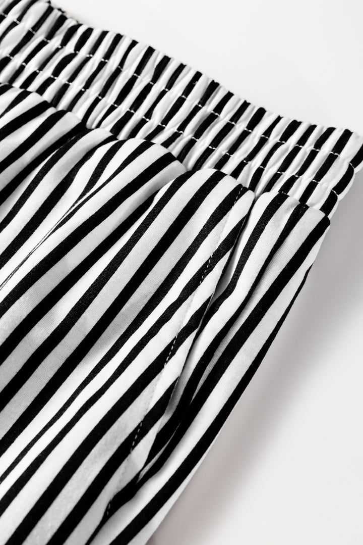 Black Stripe Elastic High Waist Pocketed Loose Pants
