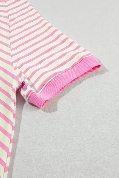 Pink Stripe Contrast Patchwork Oversized T Shirt