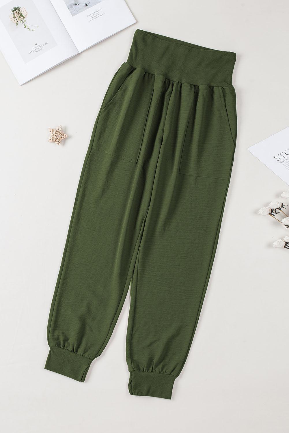 Green Pocketed Casual Joggers