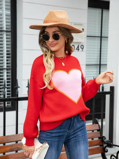 Angel Wings Heart Graphic Round Neck Sweater