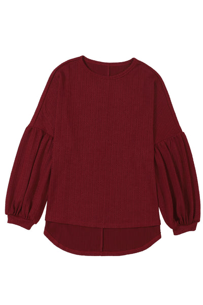 Faux Knit Jacquard Puffy Long Sleeve Top