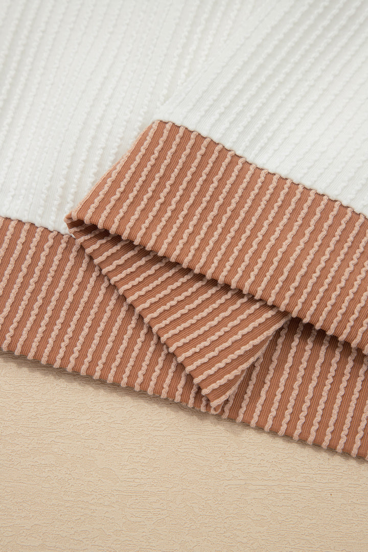 Apricot Bowknot Applique Plus Size Ribbed Top