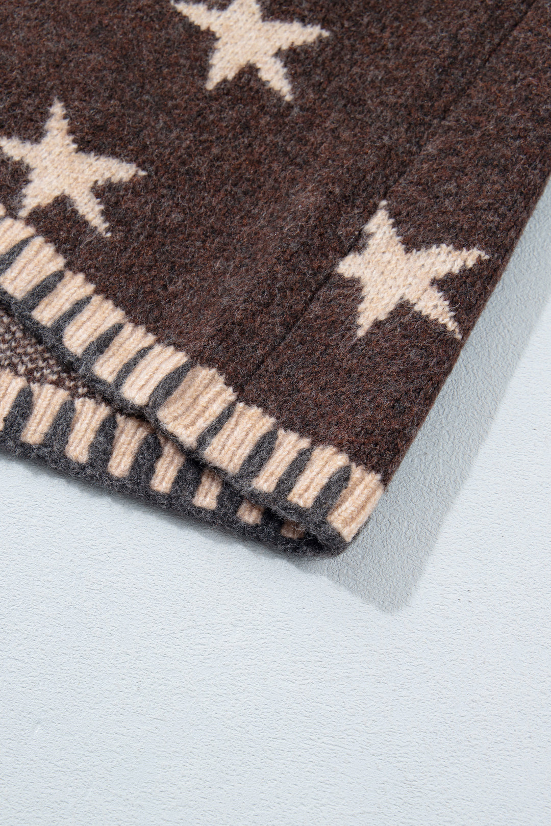Brown Stars Pattern Colorblock Long Sleeve Shift Cardigan