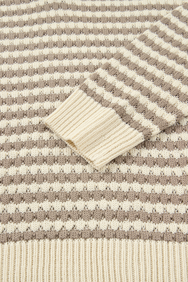 Khaki Stripe Plus Size V Neck Drop Shoulder Sweater