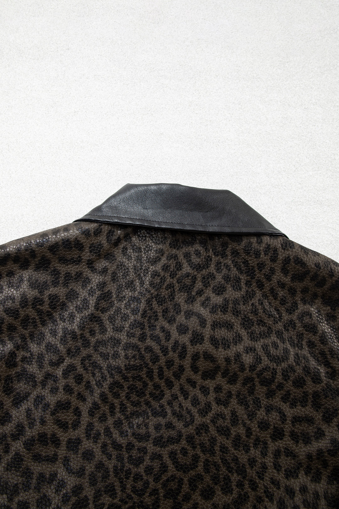 Multicolour Leopard Print Colorblock Collar Metal Placket Jacket