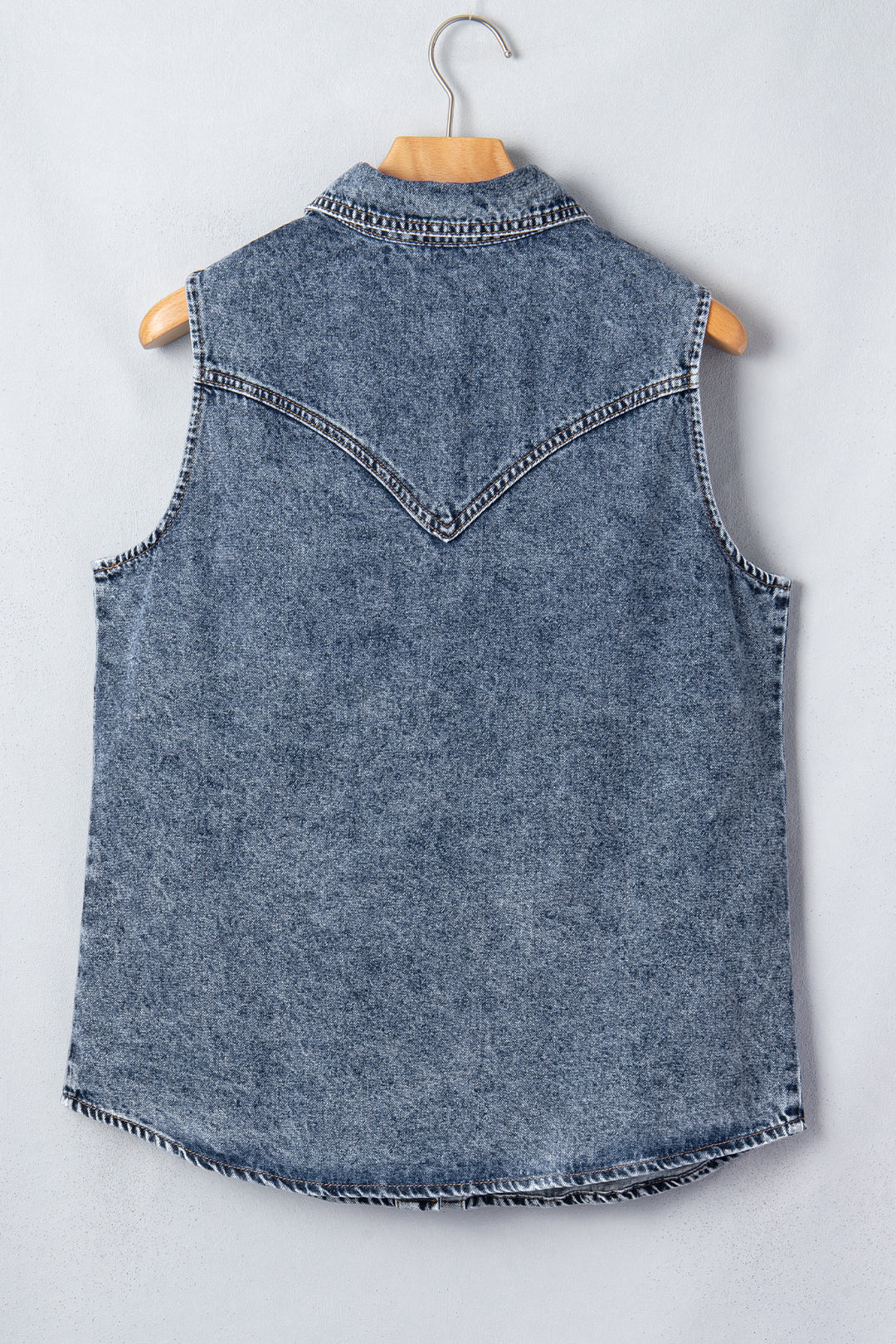 Ashleigh Blue Solid Denim Button Front Pocket Sleeveless Cowboy Vest