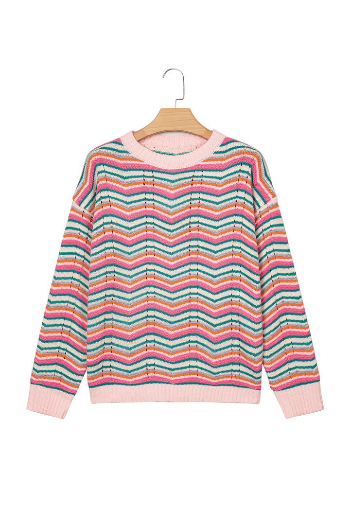 Multicolour Casual Chevron Striped Drop Shoulder Sweater