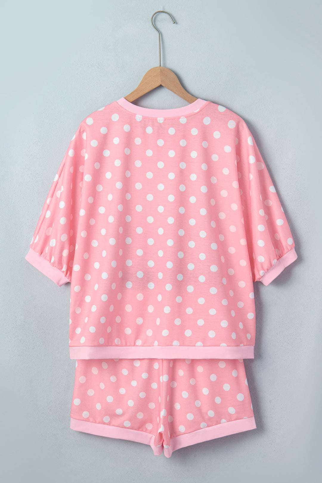 Beige Polka Dot Oversized Top Drawstring Short Set