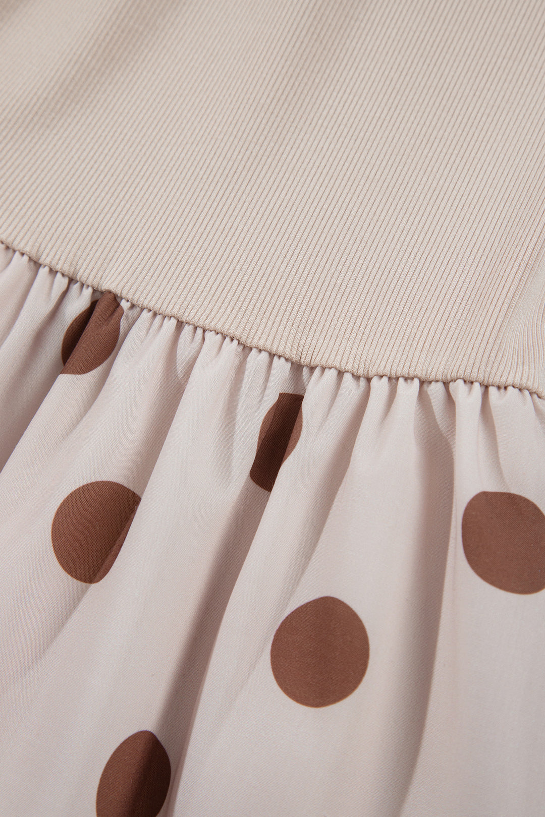 Beige Polka Dot Midi Long Sleeve Dress
