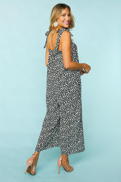 Black & White Animal Print Wide Leg  Frilled Jumpsuit - Sybaritic Bags & Clothing