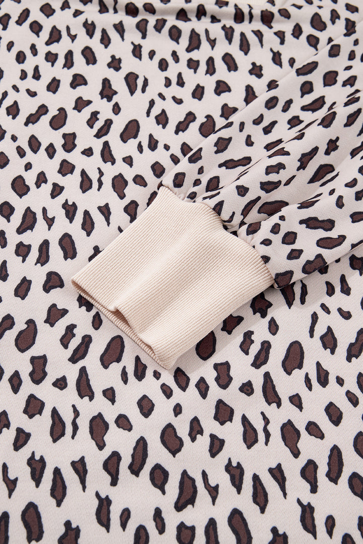 Khaki Leopard Print Zip up Collar Patchwork Shift Mini Dress