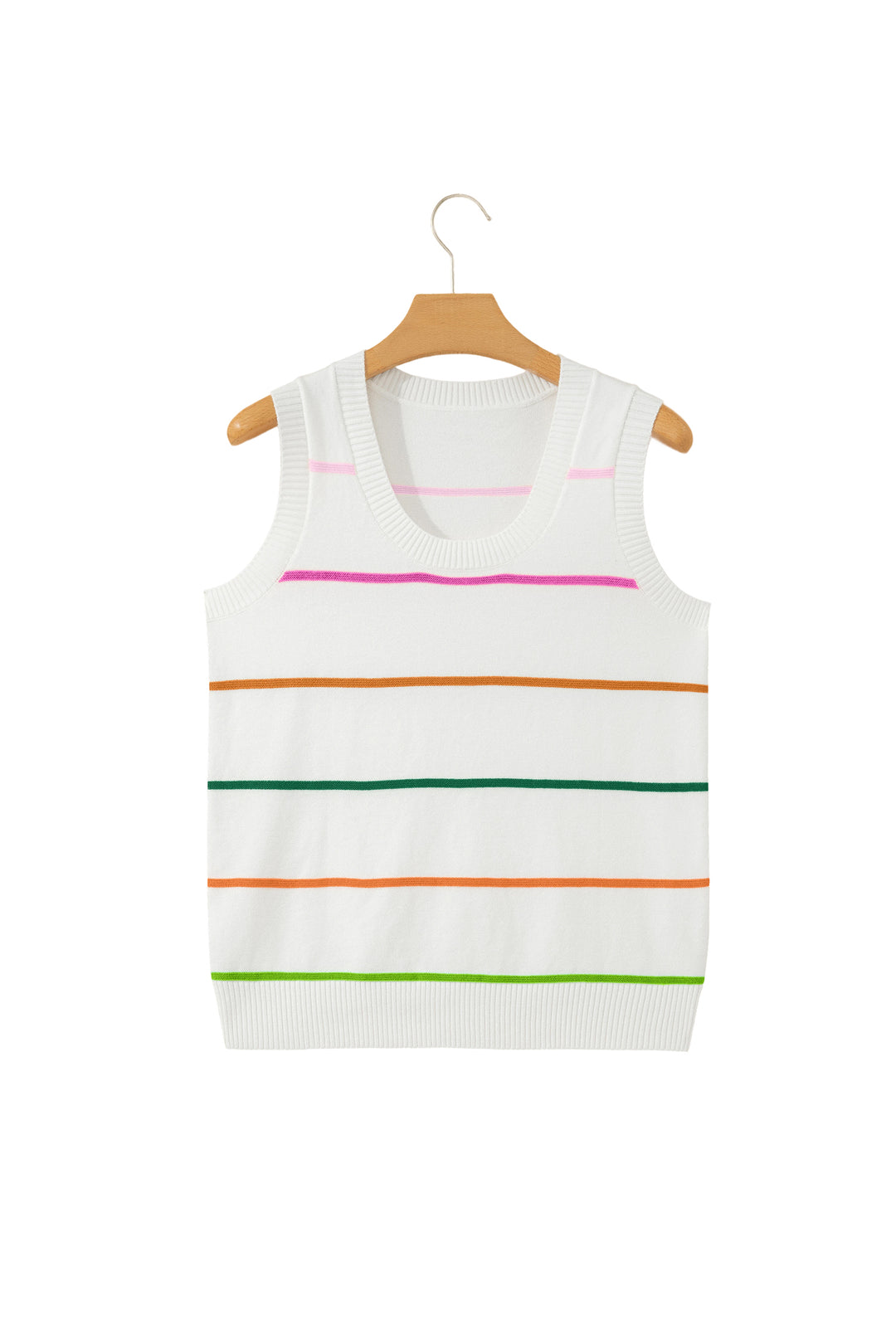 Green Stripe Round Neck Knitted Sweater Tank
