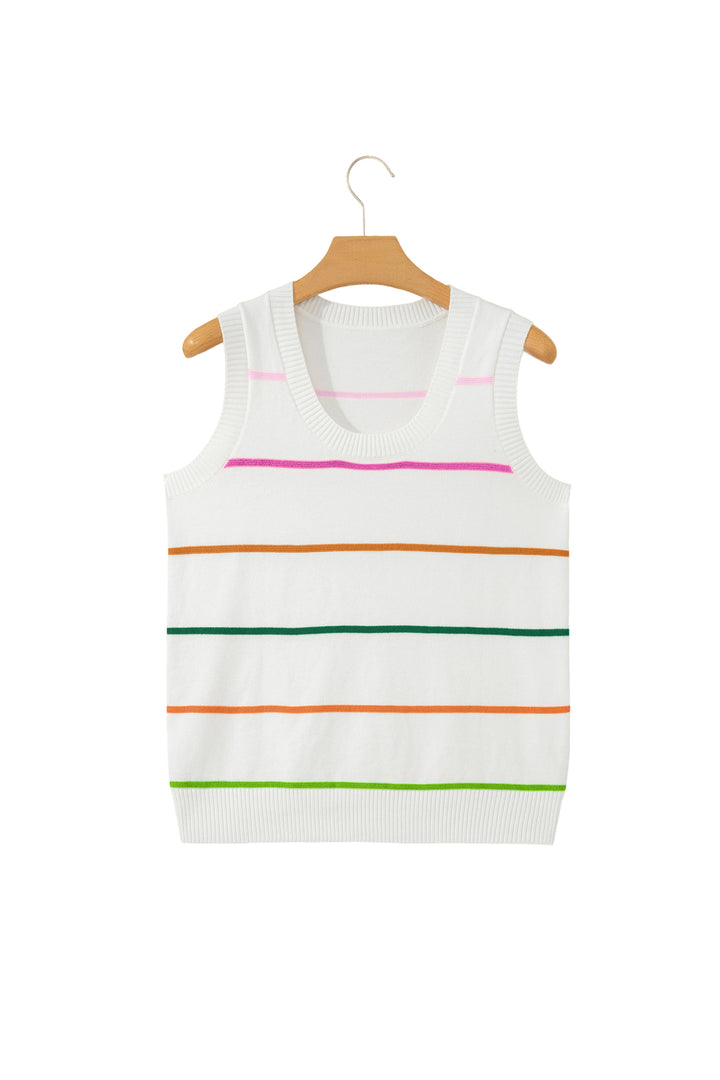 Green Stripe Round Neck Knitted Sweater Tank