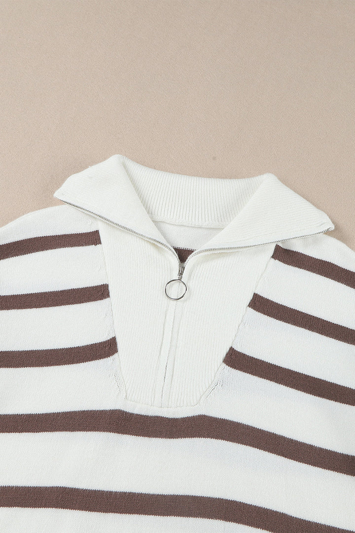Iris Striped Zip Collared Loose Sweater Mini Dress
