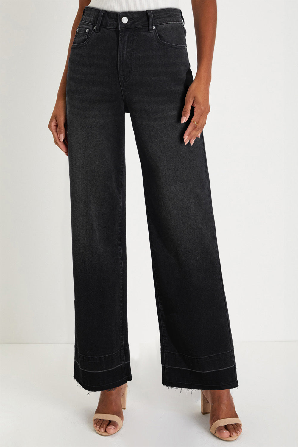 Real Teal Raw Hem Unique Cuffs Straight High Rise Loose Jeans
