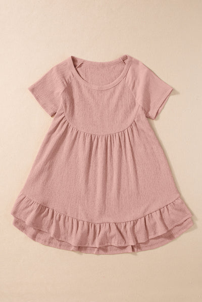 Pink Solid Short Sleeve Ruffle Hem Top