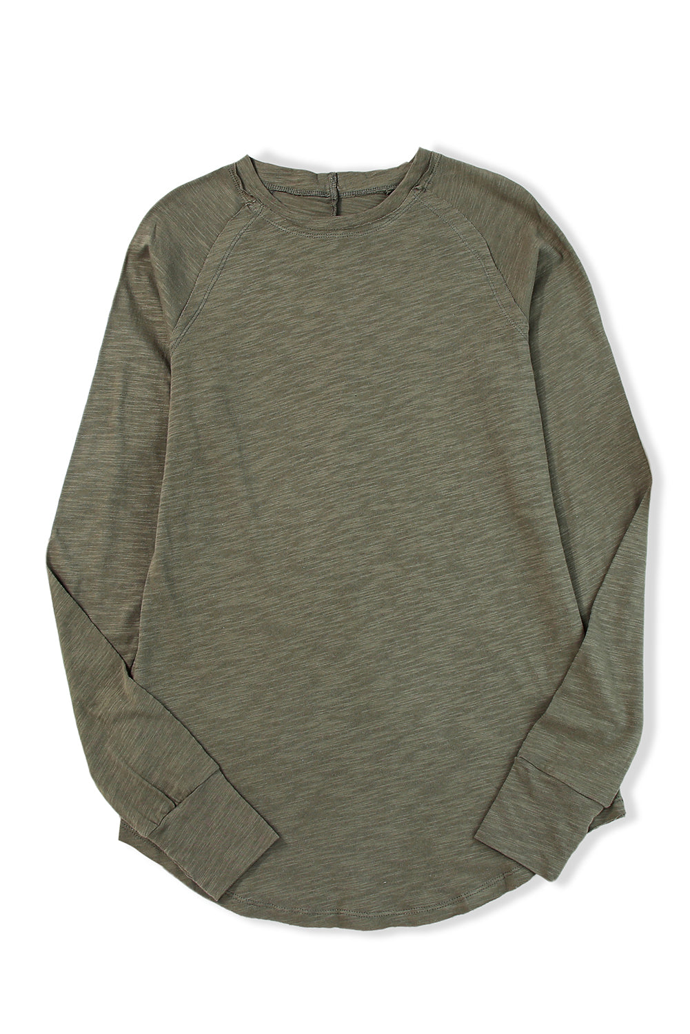 Green Solid Crew Neck Long Sleeve Top