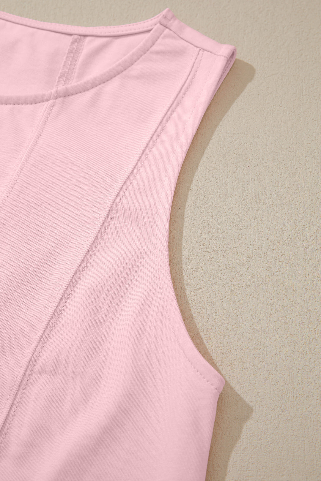 Mist Blue Stitched Detail Loose Tank Top 2pcs Short Set