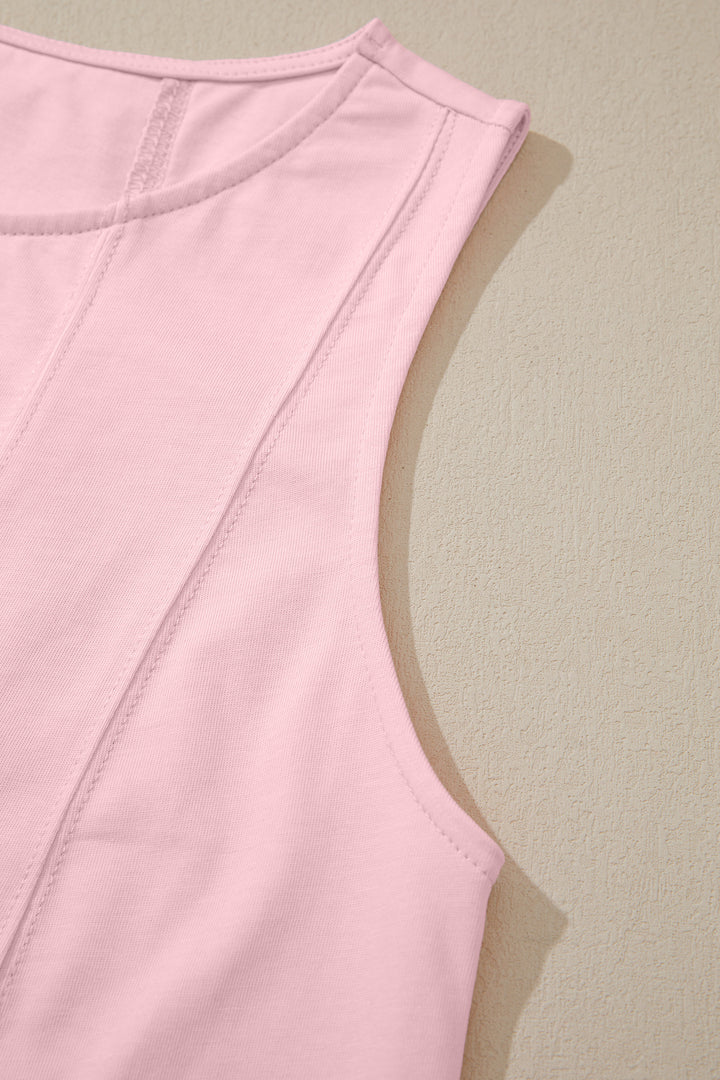 Mist Blue Stitched Detail Loose Tank Top 2pcs Short Set