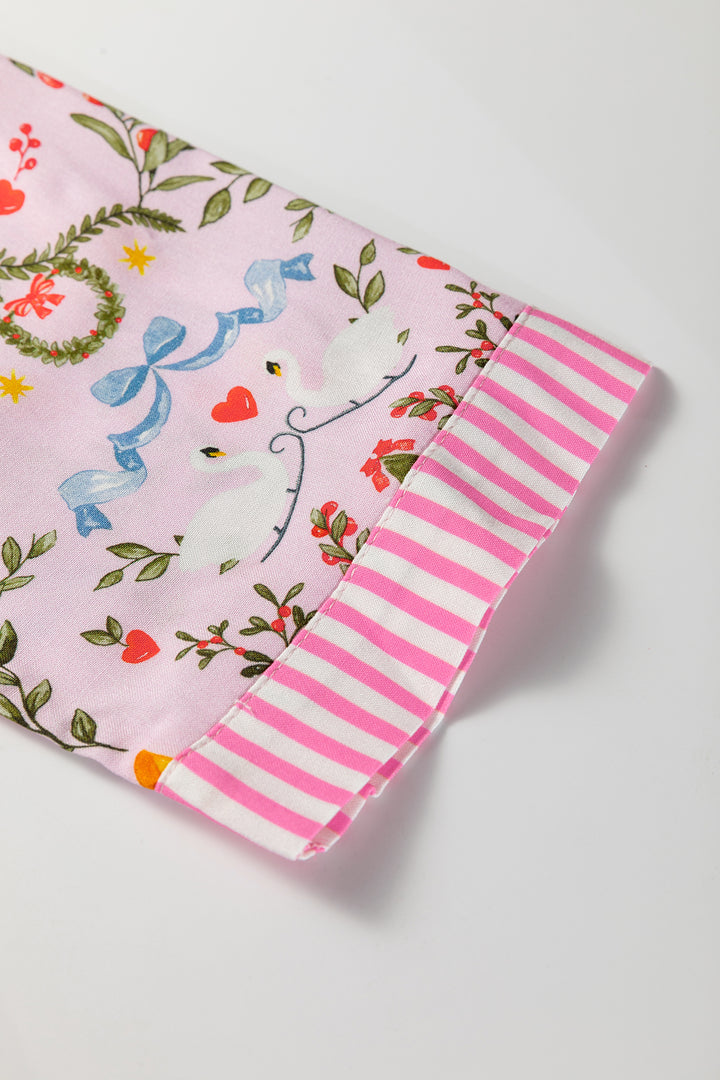 Pink Christmas Holiday Print Nutcracker Long Sleeve Shorts 2pcs Pajama Set