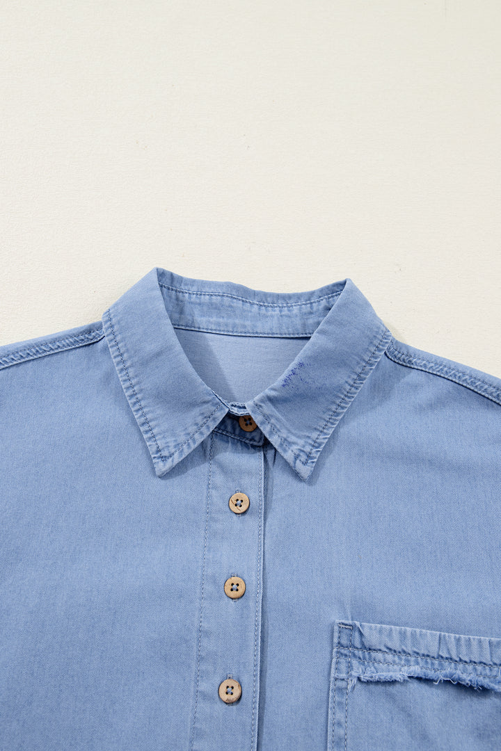 Myosotis Washed Drop Shoulder Bracelet Sleeve Chambray Shirt