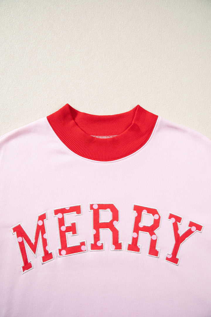 Pink Polka Dot Letter Graphic Colorblock Tunic Sweatshirt