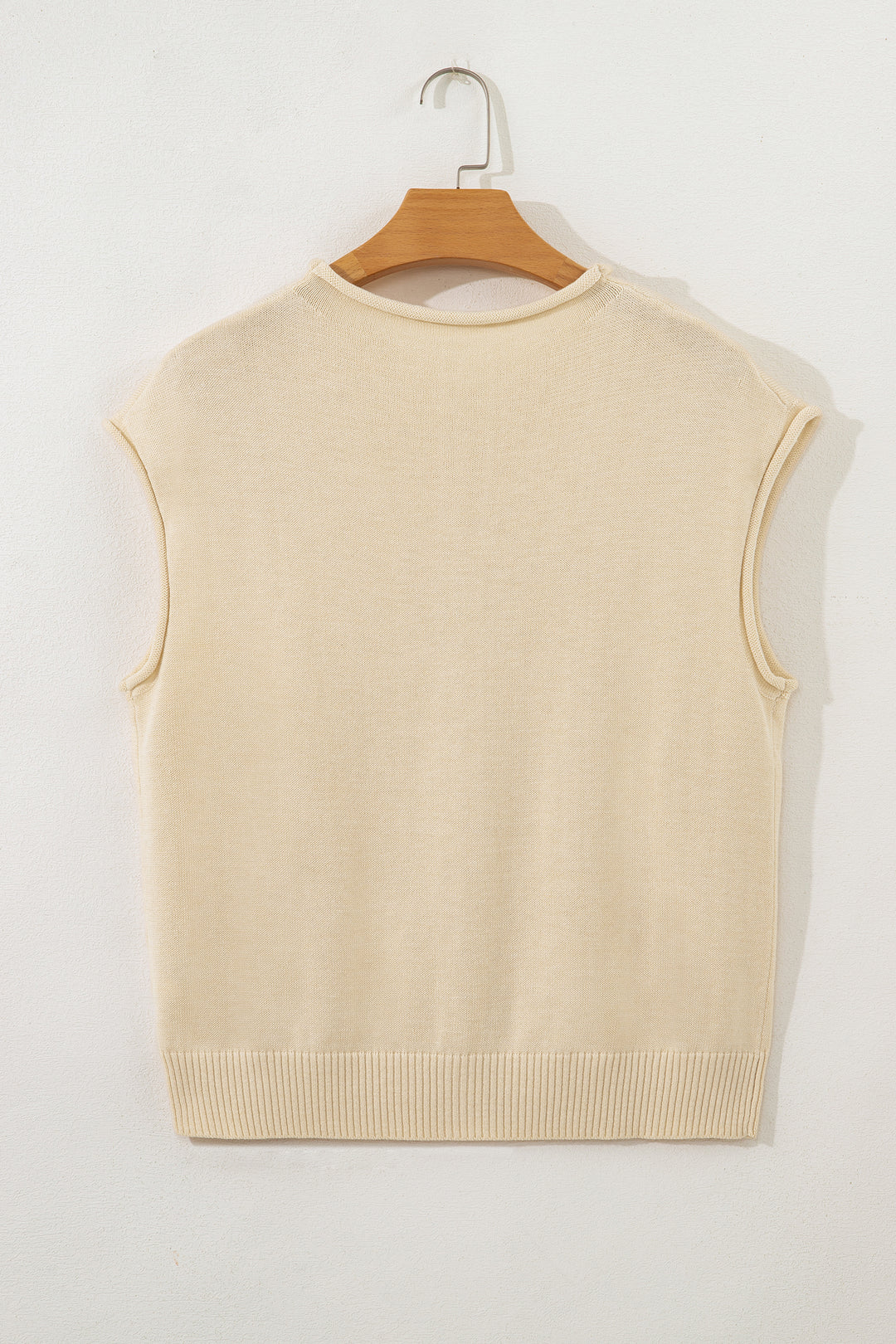 Apricot Buttoned Front Rolled Hem Cap Sleeve Sweater Top