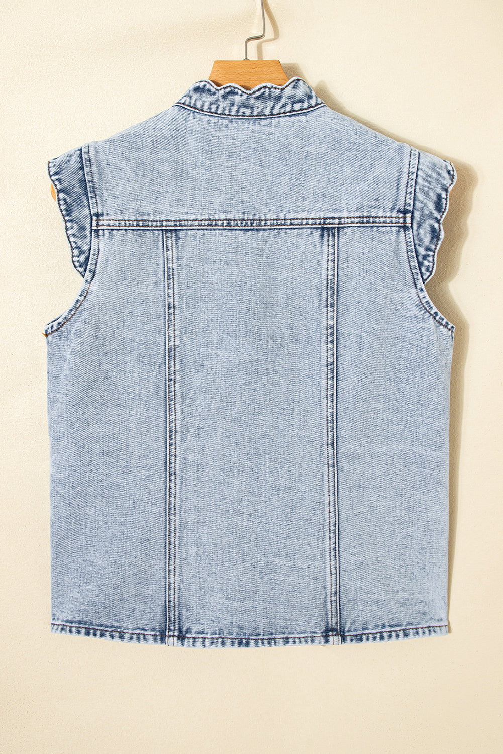 Beau Blue Scalloped Trim Patch Pocket Button Front Denim Vest