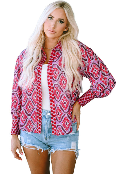 Rose Abstract Print Button Up Long Sleeve Shirt