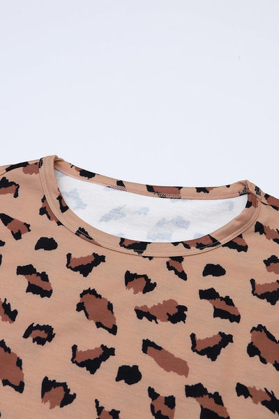 Brown Animal Print Stitching Loose Long Sleeve Top