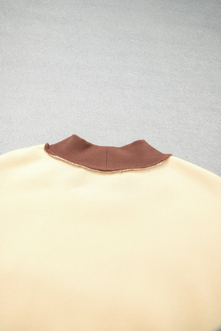 Beige Saved By Grace Print Color Block Mock Neck Oversized Sweatshirt